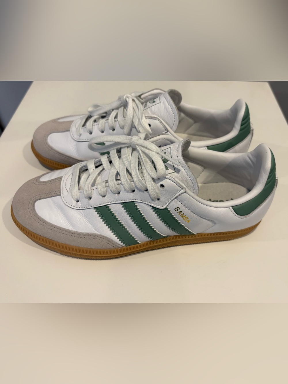 Adidas Samba Sneakers in White, Green & Gum